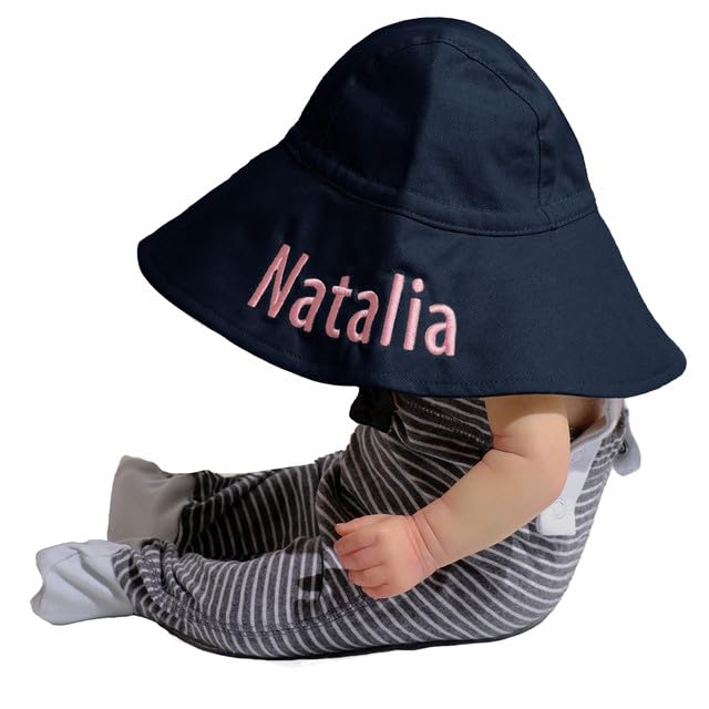 Customizable Baby Sun Hat with Name UPF 50+ Baby Bucket Hat, Suitable for Boys and Girls Navy Blue M