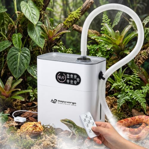 Hapyvergo 爬虫類加湿器 爬虫類噴霧器 外部湿度センサー 噴霧量3段調整 6.5L大容量水タンク 霧加熱機能 1-12時間タイマー 40%-90%湿度維持 リモコンコントロール 爬虫類/両生類/植物温室加湿 テラリウム/パルダリウム用