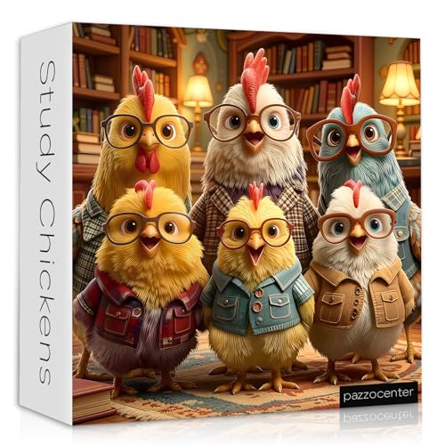 Rompecabezas de pollos divertidos para adultos, 1000 piezas, rompecabezas jigsaw con gafas, rompecabezas de animales tiernos, rompecabezas difícil e imposible para adultos miniatura 1
