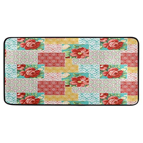 Red Rose Kitchen Rugs Plaid Tartan Bath Rug Runner Comfort Mat Non-Slip Doormats Carpet For Bathroom Indoor 39" X 20" #TOP6
