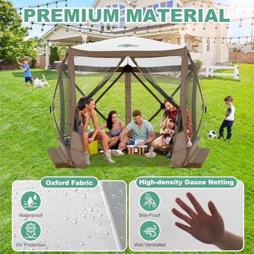 Image of COBIZI 10x10 FT Pop up Gazebo, Popup Canopy Tent,Instant Screened in Gazebos, Waterproof Portable Outdoor Small Screen Tents Sun Shelter,carpas para Patio for Camping, Garden and Backyard,Brown