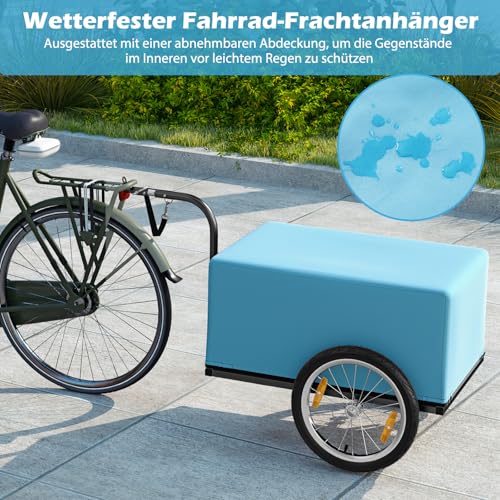 COSTWAY Fahrradanhänger, Lastenanhänger Klappbar mit Abdeckung & Kuppler & Reflektoren, Transportanhänger 60KG für Camping, Einkaufen, Umzug