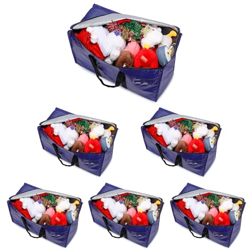 Cryster 6 Pack Moving Bags Heavy Duty, Extra Large Storage Totes Bag with Zippers and Sturdy Handles, Packing Bags for Moving, Storage, Travel, Space Saving, Moving Boxes College Essentials Blue