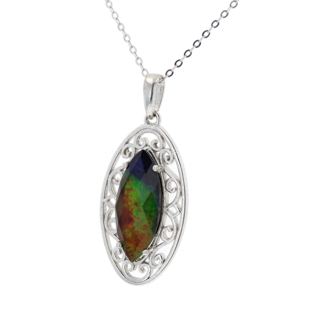 Ammolite Pendant, Sterling-Silver Ammolite Pendant With 18" Sterling-Silver Chain