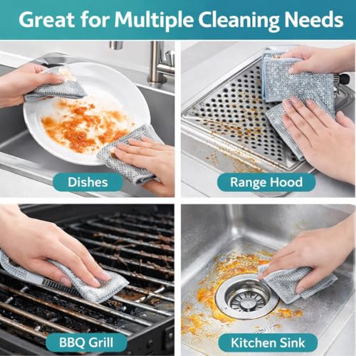 Image of Double Layer Non Scratch Wire Dish Wash Cloth, Pack of 6