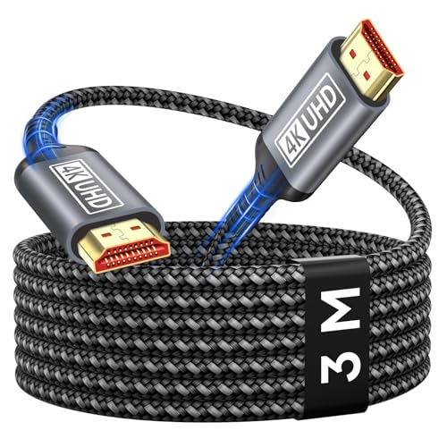 Nersligek Cable HDMI 4K 3M, Ultra Câble HDMI 2.0 High Speed 18Gbps Support 4K@60Hz HDR, HDCP 2.2, Ethernet, 3D, ARC, Tressé en Nylon, Compatible avec Laptop,...