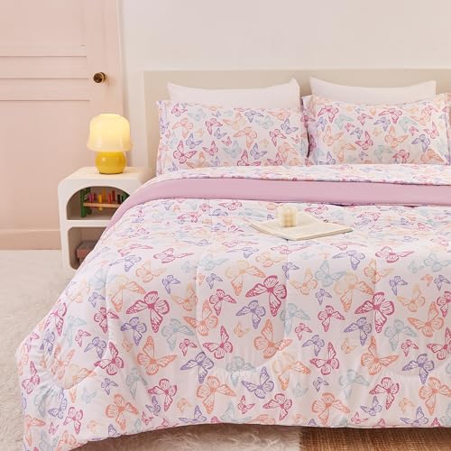 Image of Yibeizi Butterfly Kids Comforter Set for Girls Full Cute Bedding