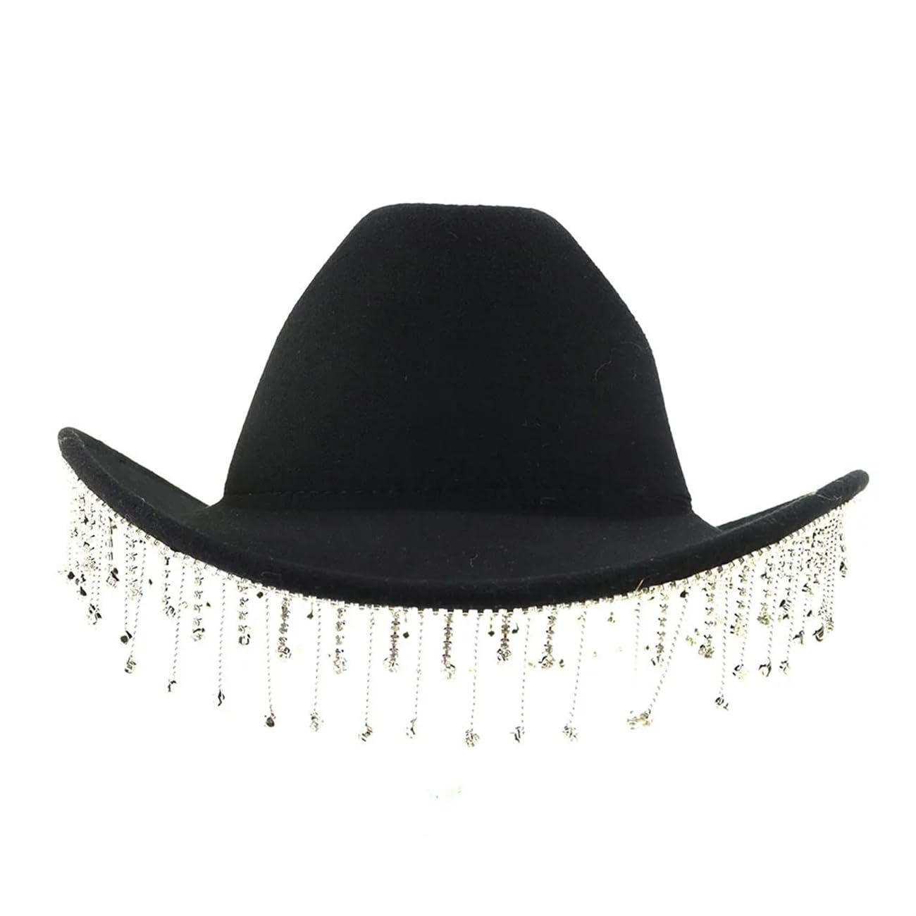 Cappello Fedora da donna, con nappa, con strass, in feltro di lana, per feste e matrimoni