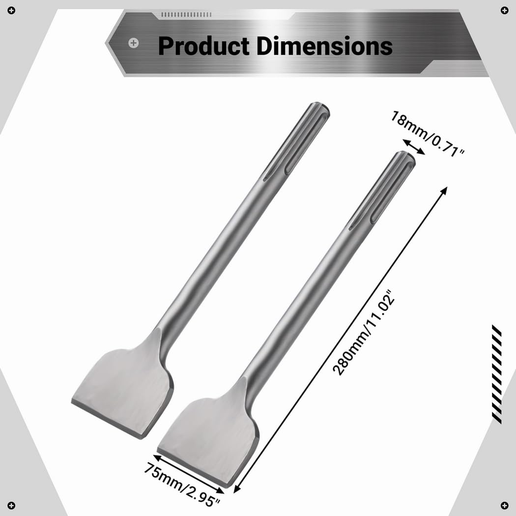 Scalpelli a vanga larga, 2 pezzi, scalpelli per piastrelle SDS-Max per ceramica, cemento, cemento, muro di mattoni, pietra, scalpelli piatti in acciaio cromato 40Cr, trapano elettrico con gambo