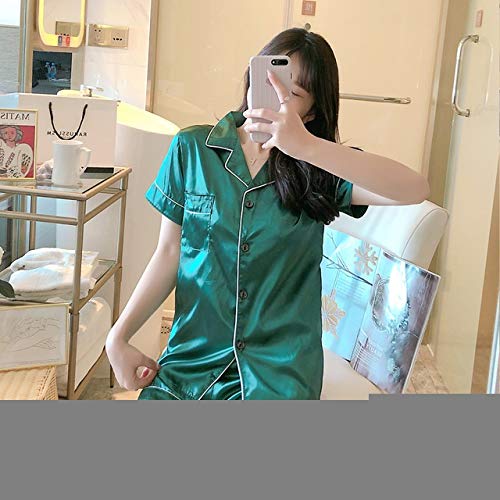 Night Dress Newest Silk Pajamas for Women Sweet Cartoon Pyjamas Woman Elegance Short Sleeve Homewear Ladies Sleepwear Sets 2020 PJS new (Color : XT ZD chunlv, Size : XL)