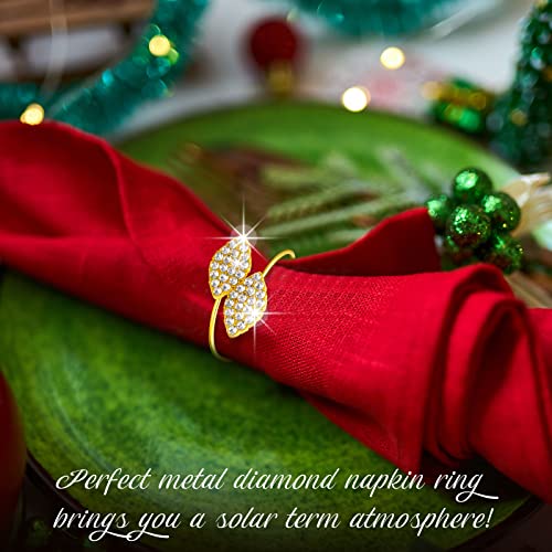 Hotop 60 Pcs Gold Napkin Rings Gold Table Decorations, Elegant Bling Leaves Napkin Rings, Rhinestone Guest Towels Buckle for Holiday Gather Party, Wedding Dinner Banquet Table Decoration by Hotop - Used condition - Image 5