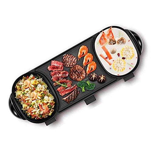 Tragbarer multifunktionaler Hot Pot, 2-in-1-Elektro-Grillgrill aus Edelstahl, Innen-Chafing Dish, Haushalts-Antihaft-Elektroherd mit großer