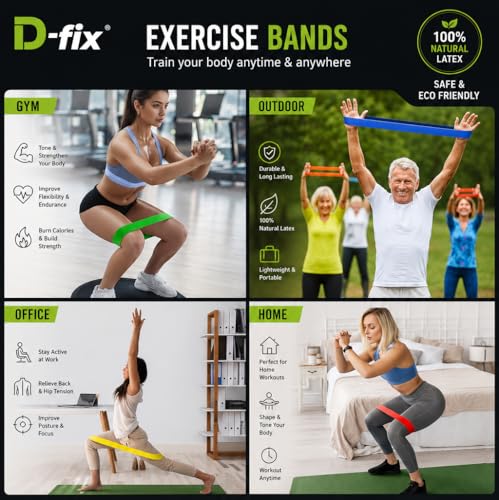 Image of D-fix Resistance Bands Set for Men & Women | Pack of 5 Resistance Levels | Elastic Workout Bands for Home Gym, Yoga, Pilates, Strength Training & Fitness - Multicolor