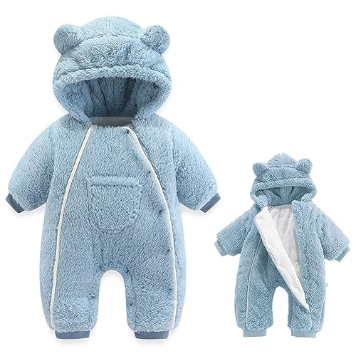Image of AiWMGL Newborn Baby Bear Outfit Suit Girls Boys Fleece Jumpsuit Romper Hooded Coat Winter Clothes Outwear Snowsuit