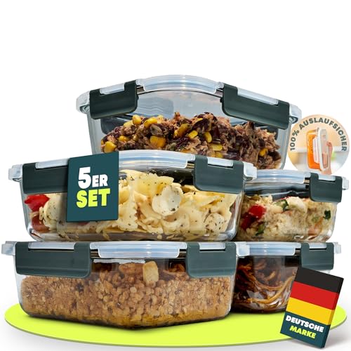 uandu Glasbehälter mit Deckel, 5- teilig, Meal prep Gläser, Frischhaltedosen Glas mit Deckel, Glasdosen mit Deckel Set, Meal prep Boxen Glas