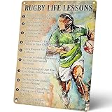 Homely Accents Retro Rugby Life Lesson Metal Signs, Inspirational Wall Decor for Home Office Classroom Bathroom, Vintage Poster Tin Signs Gift for Rugby Lovers, 8x12 Inch