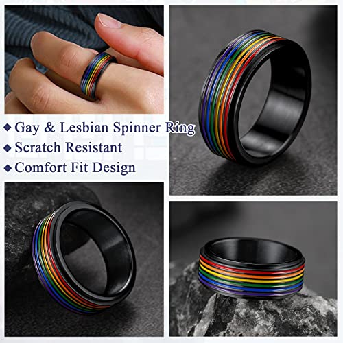 FaithHeart LGBT Pride Rainbow Fidget Rings, Stainless Steel/18K Gold Plated Love is Love Jewelry for Men Women Personalized Customize3