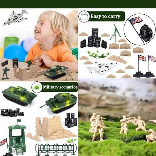 Boderam 250-teiliges Armee-Männer Armee-Soldaten Plastikspielzeug, Militär Action Figuren Spielset Kinder Militär Soldaten Eimer mit Panzern, Flugzeugen, Soldatenfiguren und Zubehör für Jungen Mädchen