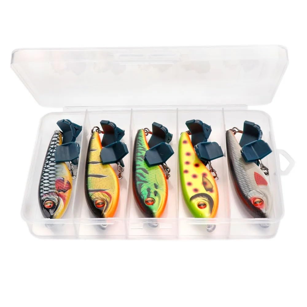 HUFFA Juego de 5 señuelos de Pesca Jerkbait, señuelos Wobblers Que se Hunden, señuelos for lucios, cebos Artificiales Jerkbait, Aparejos de Pesca de lubina con Caja