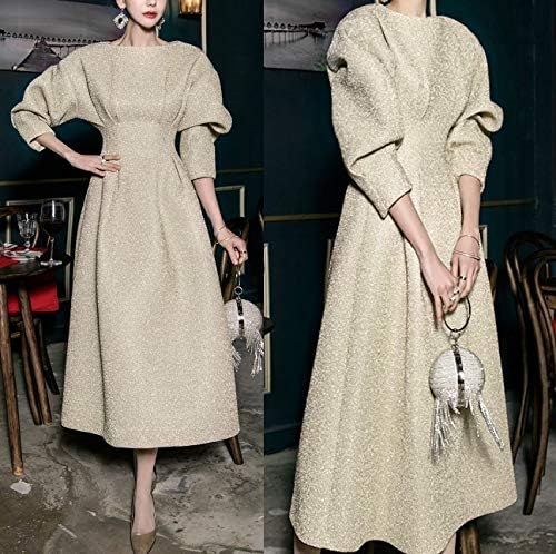 Amazon Co Jp ハイウエストワンピース メタリック パフスリーブ 韓国ファッション ブラック ファッション