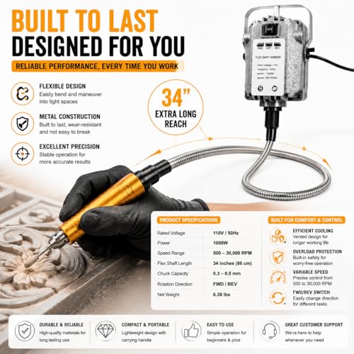 Zmtfqymx 1000W Flex Shaft Grinder