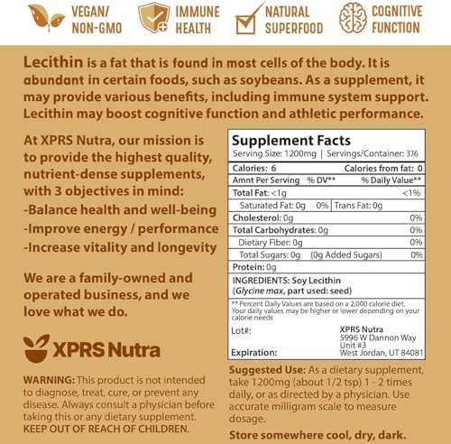 Image of XPRS Nutra Soy Lecithin Powder Food Grade Fat Emulsifier - Suitable for Cooking, Baking and More - Vegan Friendly Soy Lecithin Powder Cooking Aid (16 Ounce)