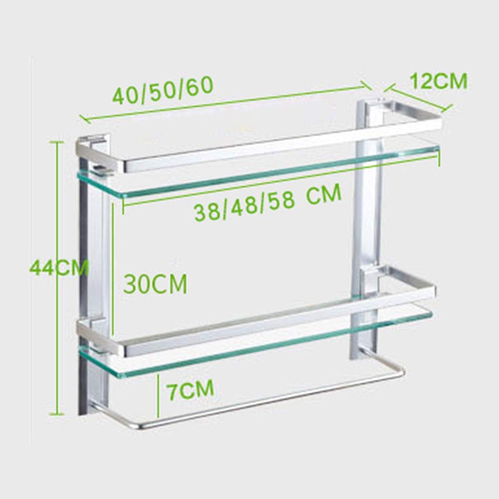 Estantes de baño de 2 Niveles Cesta de baño Estante de Almacenamiento Vidrio Templado Grueso Aluminio Montado en la Pared Estante de Almacenamiento de Cocina Estante de baño de Vidrio (Colo