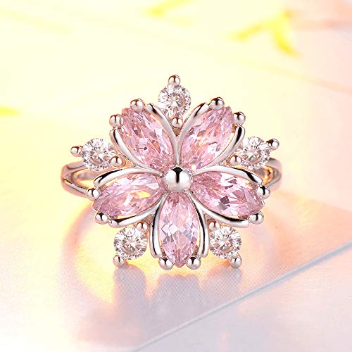 Brilliant Silver Color Cubic Zirconia Crystal Flower Ring for Female Snowflake Pink White Stone Wedding Ring Durable Design2