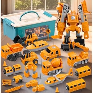 SJYN Magnetic Transform Engineering Car Assembled Toys with Storage Box, Toys for Toddlers Kids Magnetic Blocks, Construction Vehicle Magnetic Building Sets Ages 3-8 (35 Pieces)