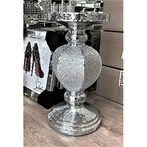 Touch of Vogue TOV® Silver Mirrored Side Table Modern Plant Stands Bed Side Sparkle End Romany diamond crushed Cover
