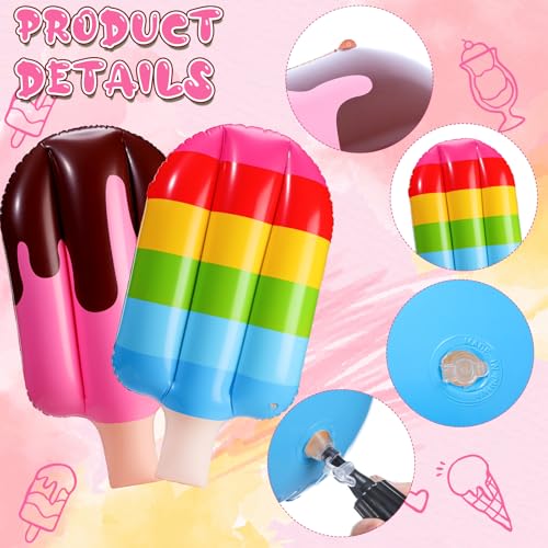 Image of JellyArch 4 Pcs 36 Inch Inflatable Ice Cream Blow up Rainbow Ice Cream Inflatable Summer Decorations for Summer Pool Beach Birthday Party Decor