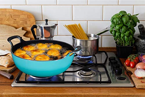 Enameled Cast Iron Balti Dish With Wide Loop Handles, 5 Quart, Turquoise - Thumbnail 7