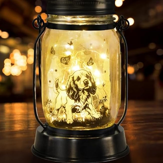 Dog Solar Lanterns Dog Lover Gifts for Women Men Dog Lovers Gifts Hanging Dog Lanterns with Stake for Yard Lawn Garden Decor Waterproof Dog Lights Torches