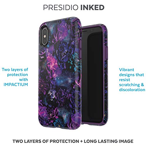 Speck Products Presidio Inked Iphone Xs/Iphone X Case, Galaxyfloral/Cala Purple #TOP1