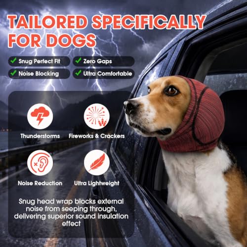 Image of Dog Calming Hood Ear Cover for Anxiety Relief, Red, M