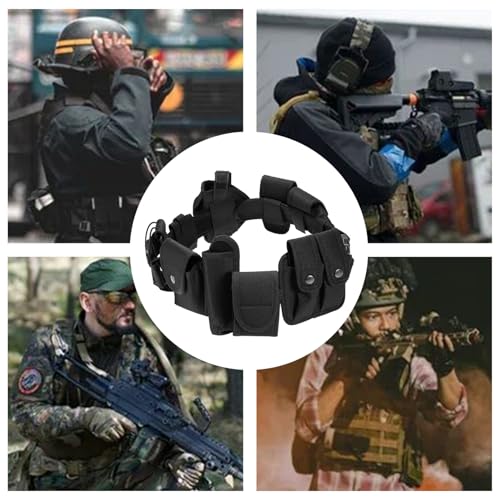Battle Belt with Accessories 10 in 1 600D Oxford Cloth Utility Belt Adjustable Heavy Duty Combat for Daily Commuting, Hunting, Simulated Training, Black #·3