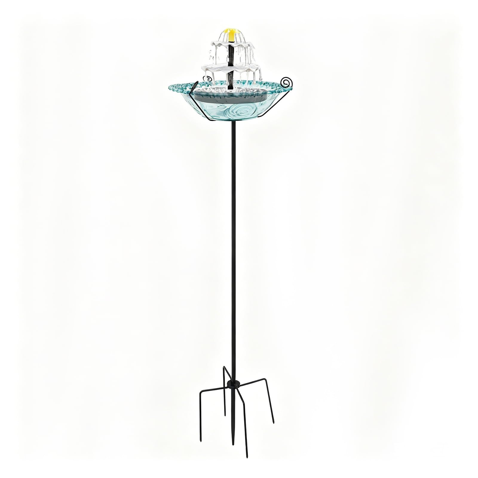 Solar Outside Garden Birdbath Bowl with 5 Prongs Base Stake Garden Bird Drinking Station Rust-Proof Freestanding Birdbaths for Bird Watching&Garden Decoration (Blue S) (2 Blue)