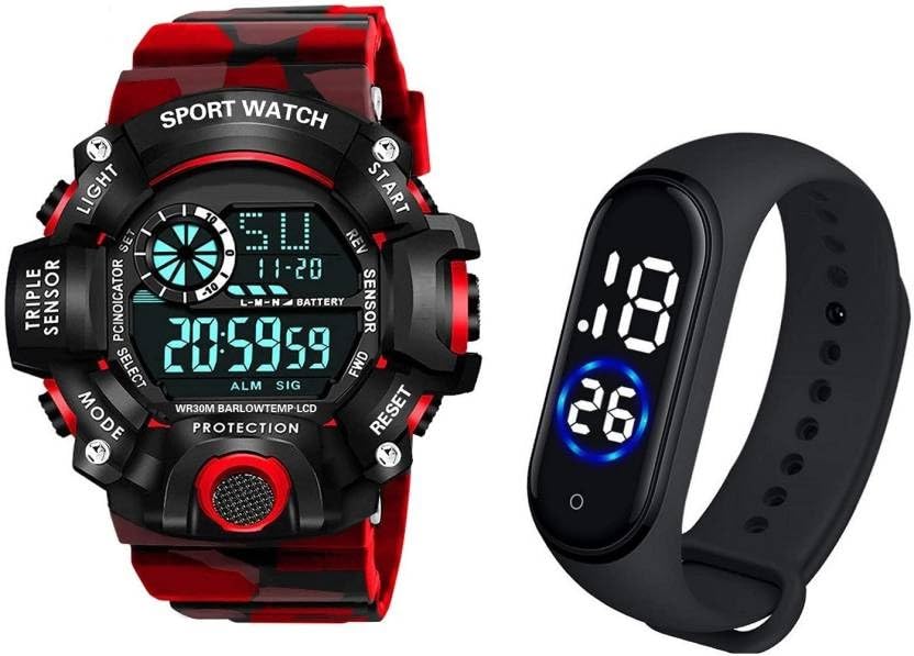 Giffemans A Digital Watch with Square LED Shockproof Multi-Functional Automatic Red Color Army Strap Waterproof Digital Sports Watch for Mens Kids Watch for Boys Watch for Men Pack of 2 (RED) (B0CNR5YRP7) Amazon Price History, Amazon Price Tracker