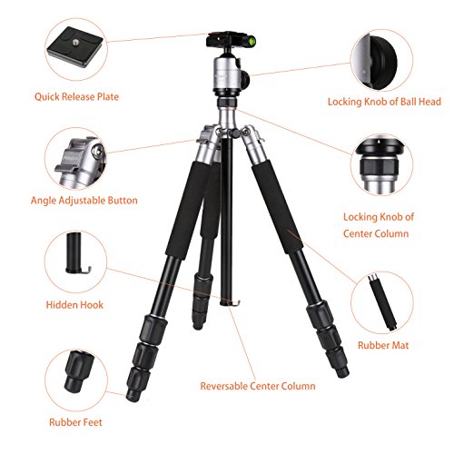 Image of Fotopro Camera Tripod 55 Inch Aluminum Ball Head Quick Release Plate Professional Camera Tripod for Travel Tripod Max Load Up to 17.6lbs /10kg