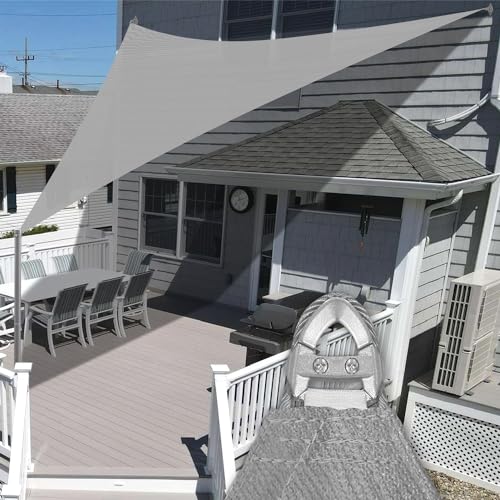 E&K 9' x 9' x 11' Sun Shade Sail Right Triangle Canopy Shade Cover with A Ring Steel Cable Wire UV Block for Pergola Patio Backyard Garden Deck Outdoor (Light Gray)