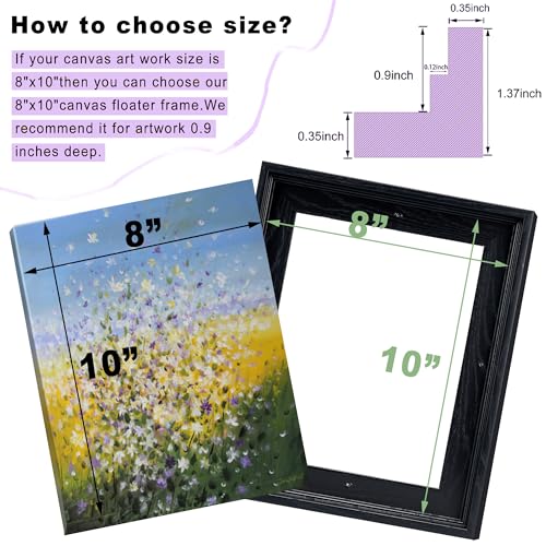 Image of 8x12 Canvas Floater Frame for 0.6-0.9 inch Deep Canvas Painting,Black