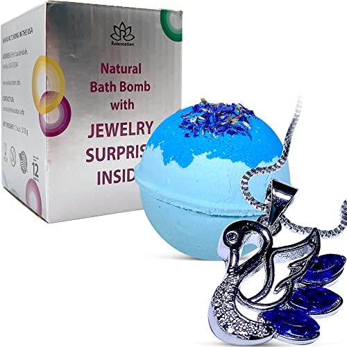 Bath Bomb with Surprise SWAN Necklace Inside - White Gardenia Scent - Skin Moisturizing Natural Ingredients Safe for Kids - Bath Bomb with SWAN Jewelry Inside for Women