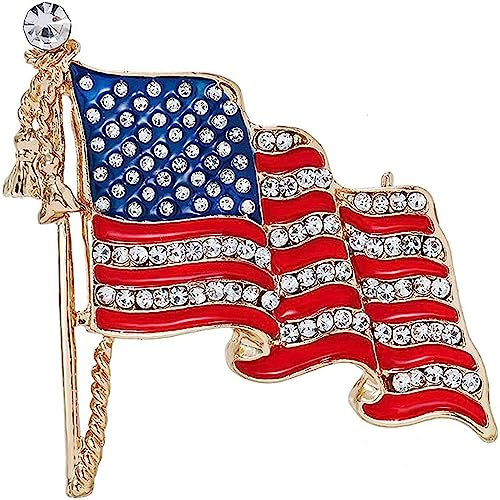 Image of USA Flag Lapel Pin Cute Rhinestone Painting Oil Enamel Brooch Crystal Flagpole Bag Clothes Fashion Jewelry American Flag Badge