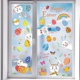 eBoutik - Decoraciones de Pascua 2023 - Conejo de Pascua y huevo de Pascua, decoración colorida para niños, caza de huevos de Pascua, calcomanías precortadas y reutilizables para ventana de Pascua