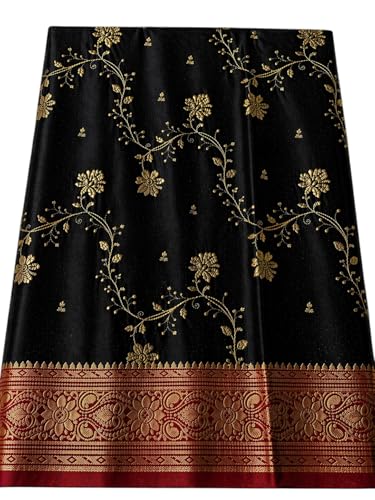 Image of Women's Glory Banarasi Satin Silk Saree with Rich Golden Zari Floral Embroidery | Kanjivaram Style | Traditional Wedding & Festive sadi with Contrast Border | Designer Party Sari Collection