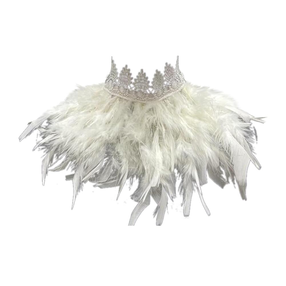 Uposao Feather Collar Shawl Feather Choker Cloak Natural Feather Collar Props For Cosplay Party Performance Model Walk Halloween Ball Feather Collar Shawl Props