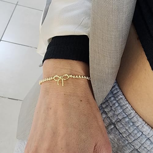 Anela 14kt Gold Filled Beaded Bow Bracelet for Women, Ribbon Bracelet with Gold Filled Beads, Gift Idea, Stretchy to Fit, Made in USA3