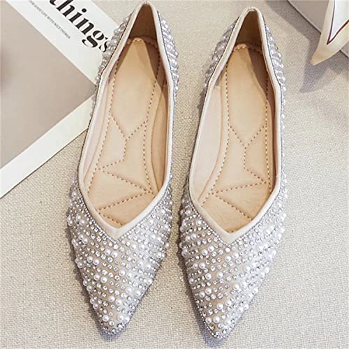 TN TANGNEST Women's Pointed Toe Flat Shoes Elegant Ballet Shoes with Pearl Rhinestone Decoration2