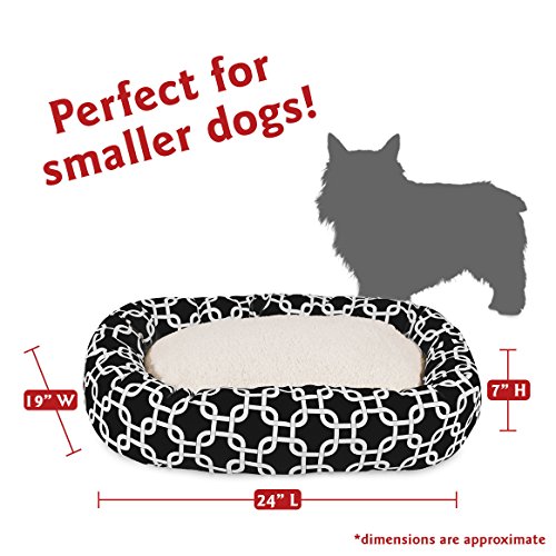 Image of Majestic Pet 24 Inch Links Sherpa Calming Dog Bed Washable - Cozy Soft Round Dog Bed with Spine for Head Support - Fluffy Donut Dog Bed 24x19x7 (inch) - Round Pet Bed Small - BLACK