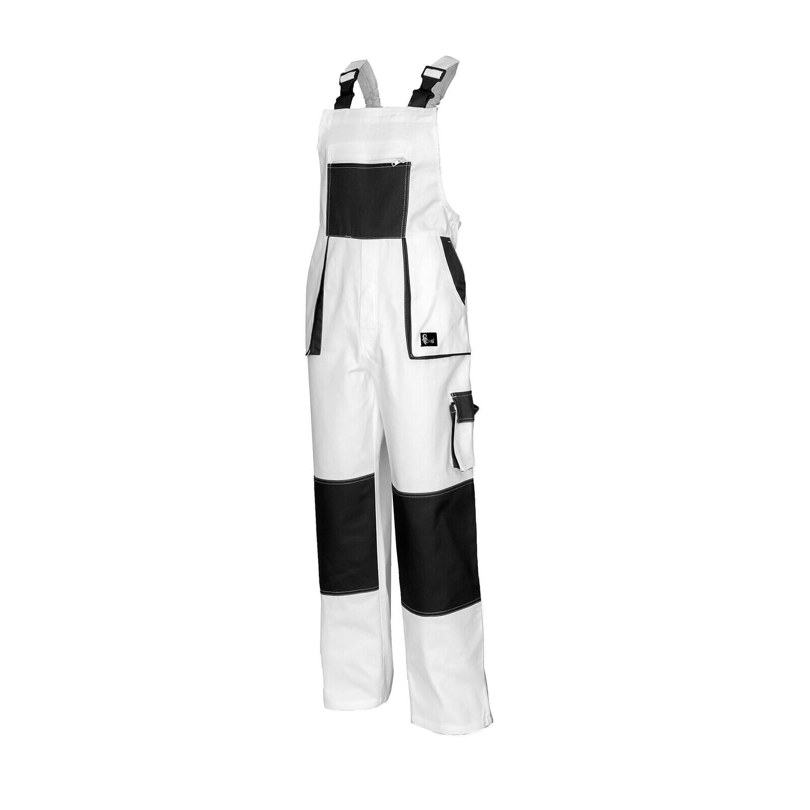 Agritrade Ak Men's White, Black Work Dungarees Trousers Bib And Brace Pants Overalls Multi Pocket Painters Decorators 100% Cotton Safety Protective Work Wear Uniforms (58)